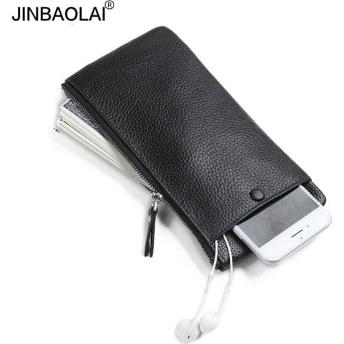 JINBAOLAI Genuine Leather Womens Wallets with Cell Phone Pocket Fashion Long Purses for Women & Men Male & Female Clutch Wallet