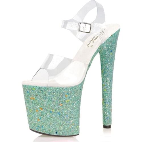 20CM Nightclub Retro Glitter Pole Dance Shoes High Platform Sandals Stage Women Stripper Heels Open Toe Sexy Fetish Party Models