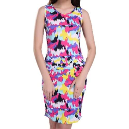 Singwing Women sleeveless mini Dresses o-neck Casual Style print Dresses