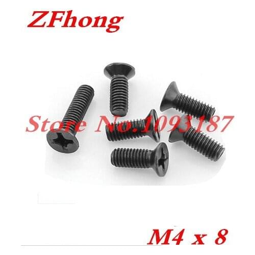 1000pcs M4 x 8 M4*8 Steel With Black Zinc Flat Head Phillips Cross Recessed Countersunk Head Machine Screws