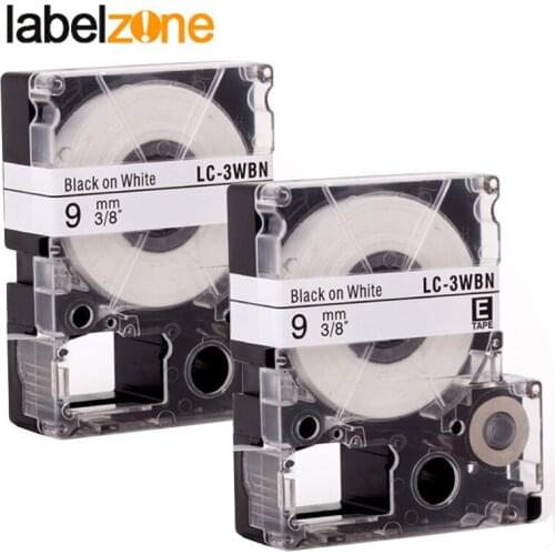 2Pcs 9mm Black on white compatible Epson SS9KW/LC-3WBN label tapes strong adhesive laminated lc3wbn label ribbon for KingJim