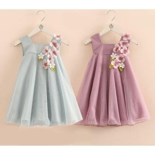 2021 Summer 2-12 Years Old Children Birthday Wedding Solid Color Flower Decoration Princess Sleeveless Kids Big Girl Party Dress