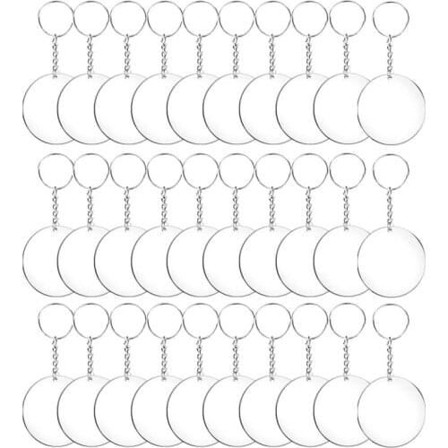24/36/48pcs Acrylic Transparent Circle Discs Set Key Chains Clear Round Acrylic Keychain Blanks Keychain for DIY (Transparent)