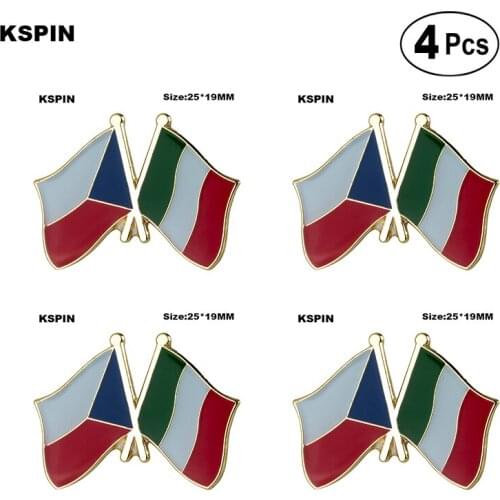 Czech Rep. & Italy Friendship Lapel Pin Flag badge Brooch Pins Badges 4Pcs a Lot