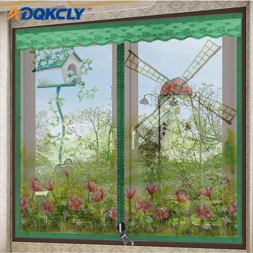 ADQKCLY High Density Summer Window Screen Polyester Fiber Lace Anti-mosquito Winow Mesh Easy Install with Zipper Window Net