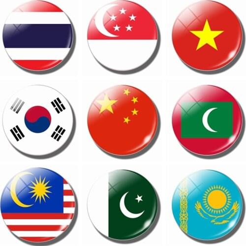 Asia Flag Fridge Magnet China Thailand Singapore India Maldives Glass Dome Magnetic Refrigerator Stickers Note Holder Home Decor