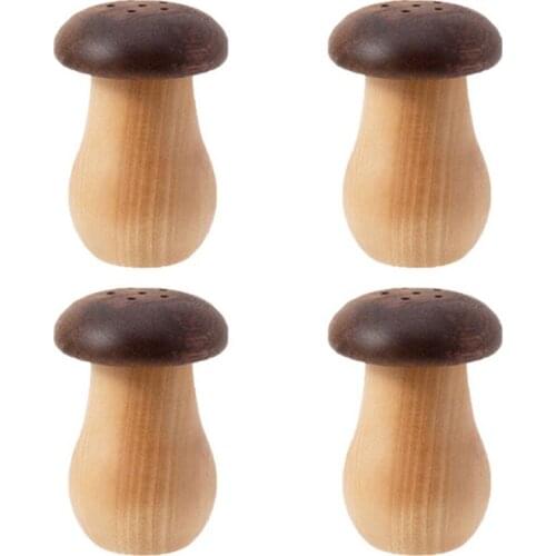 4Pc Wood Mushroom Shaped Storage Toothpick Jar Seasoning Storage Container Home Organizer Salt Storage Box Pepper Shaker