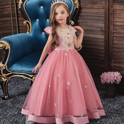 Kids Dresses For Girls Elegant Flower Girls Wedding Dress Children Evening Party Lace Princess Ball Gown Girls Clothing 2-12 Y