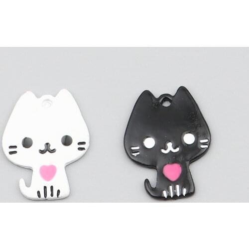 DoreenBeads Fashion Jewelry Making Pendant Zinc Based Alloy Charms Cat Animal Black Heart 20mm x 15mm, 10 PCs
