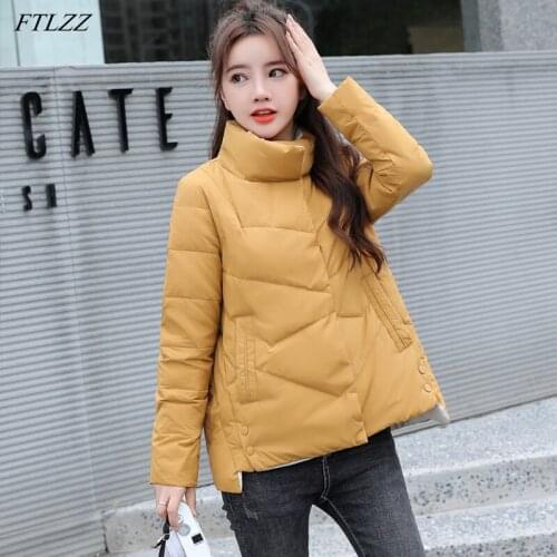 FTLZZ 2020 New Autumn Winter Women Stand Collar Ultra Light White Duck Down Coat High Street Slim Windproof Black Snow Outwear