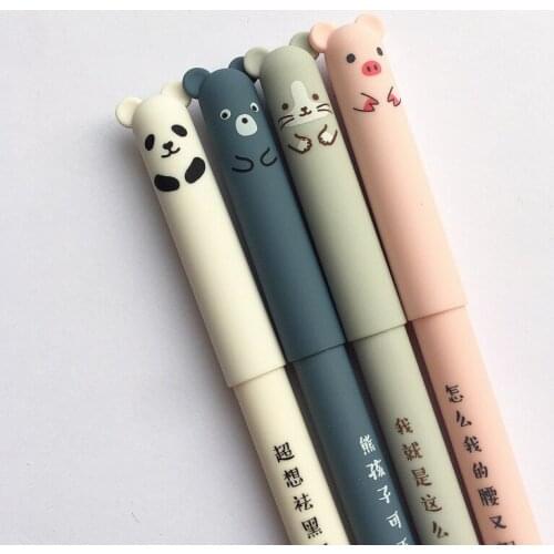 4 Pcs/set Kawaii Pig Bear Cat Mouse Erasable Gel Pen School Office Supplies Stationery Gift 0.35mm Blue Black Ink