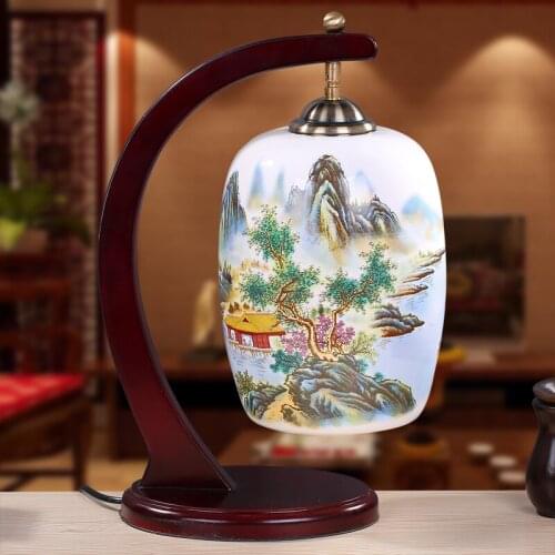 Jingdezhen Ceramics table lamp New Chinese Modern Creative Bedroom Bedside Lamp Living Room Retro Led Desk Lamp