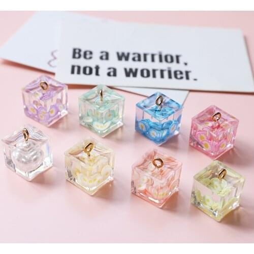 Acrylic Resin Square Cube Pendant Charms 10pcs/lot For DIY Fashion Jewelry Making Finding Accessories
