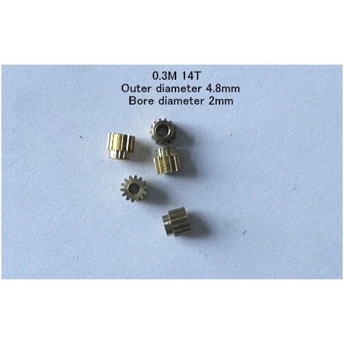 Copper Gear 0.3 Modulus 14 Tooth 0.3M 14T Metal gear Outer diameter 4.8mm bore diameter 2mm