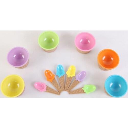 Cute Plastic Ice Cream Bowl With Spoon Eco-Friendly Dessert Bowl Container Set Ice Cream Cup Children Tableware