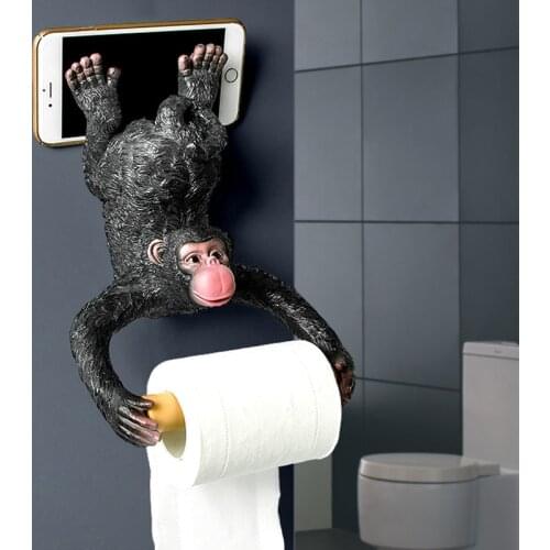 Cartoon Monkey Statue Crafts Ornaments Wall Hanging Paper Storage Rack Bedroom Washcloth Shelf Home Decoration Accessories