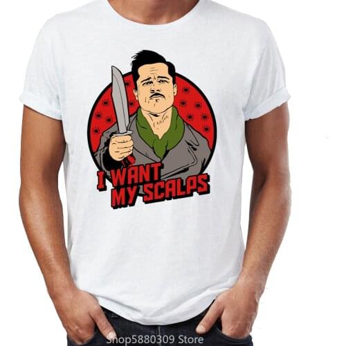 Hip Hop Men T-shirts Inglourious Basterds I Want My Scalp Awesome Artwork Printed Street Guys Tees Swag Camiseta