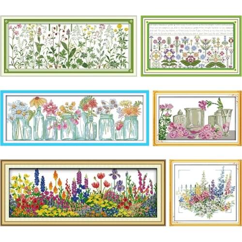 Cross Stitch Embroidery Needlework Kit Flowers on The Meadow Stamped Pattern 11CT 14CT Print Counted Thread Craft Home Decor Set