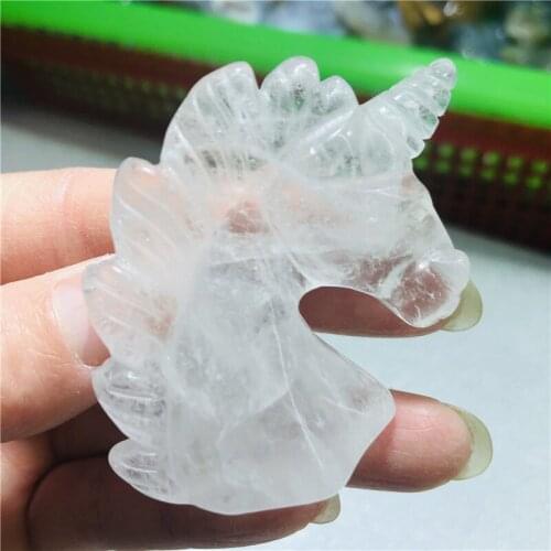 Natural crystal unicorn carving gem animal Reiki healing stone home decor