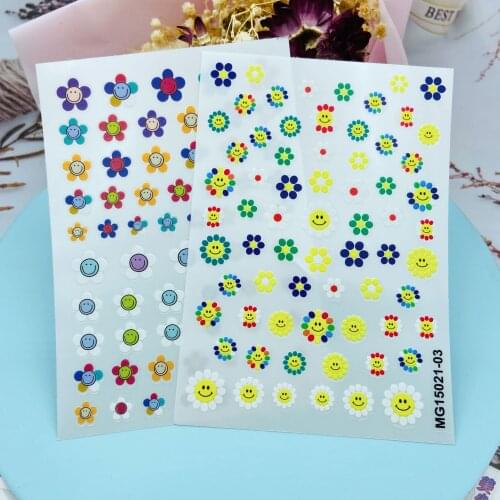 New Smiley Sun Flower Pattern Nail Art Sticker Self Adhesive Transfer Decal 3D Slider DIY Tips Nail Decoration Manicure Package