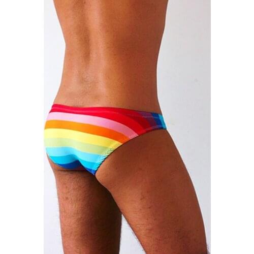 New Rainbow print tight sexy swimwear men beach swimming shorts gay bikini low waist swimsuits swim trunks briefs bathing suit