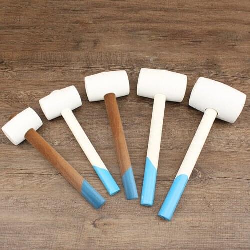 Plastic Tile Fixing Hammer Nitrile Rubber Hammer Head with Wood Handle Wear-resistant Household Construction DIY Hand Tool