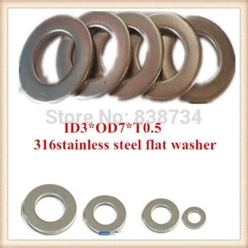 100pcs high quality 316 stainless steel m3 flat washer/plain washer/shim washer ID3*OD7*T0.5