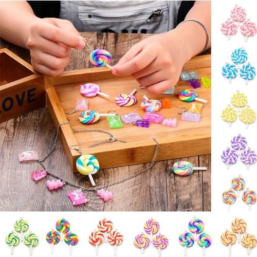 10PCS Soft Clay Simulation Lollipop Charms Pendant Cute Key Chain DIY Necklace Earrings Jewelry Handmade Decoration