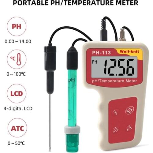 Yieryi PH-113 Portable PH/Temperature Meter 0.01 High Precision 2 In 1 Digital LCD Water Quality Tester Aquarium Acidity Meter