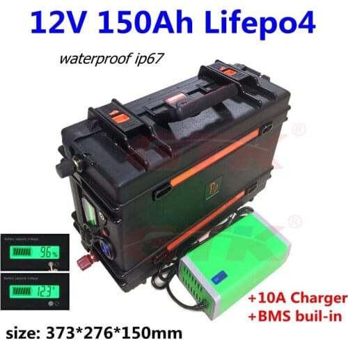 Portable 12v 150ah Lifepo4 lithium battery pack 12v with bms for outdoor power supply caravan Camper+10A Charger