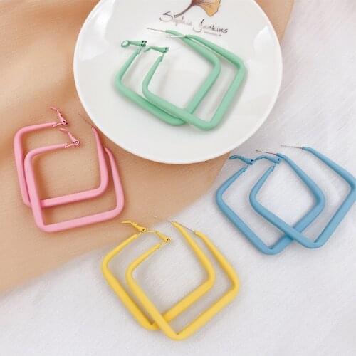 Trendy fashion korean canday color geometric square hoop earrings for women gift 2020 new charm modern jewelry earrings