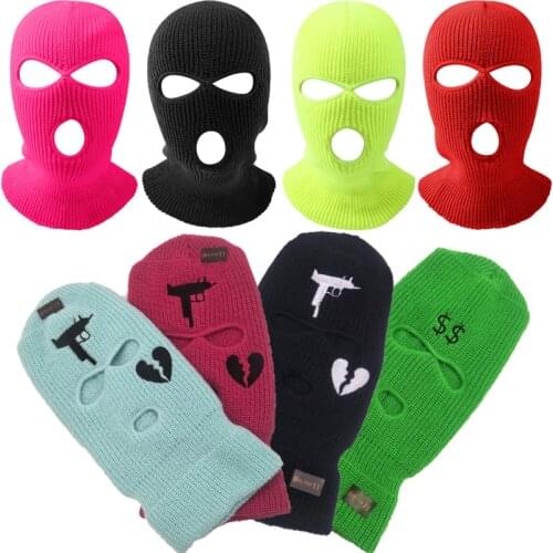 3 Holes Unisex Balaclava Mask Hat Full Face Mask Black Knitted Ski Snowboard Hat Cap Winter Hip Hop Multiple Colour Beanie