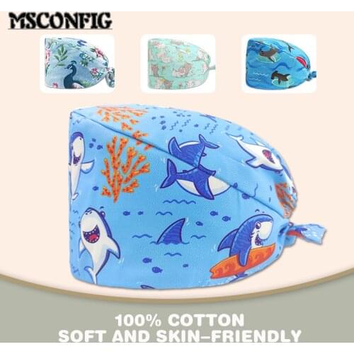 Cartoon Printed Lady Nurse Cap Surgical Cap Pet Hospital Outer Scrub Cap Doctor Cap Dentist Cap Beauty Salon Chef Dust Scrub Cap