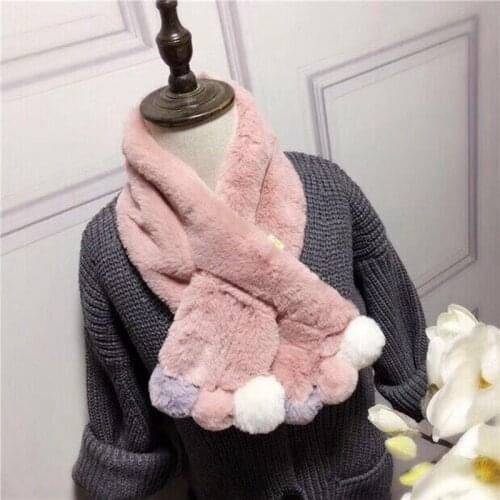 Childrens Korean version ball plush thick scarf girl baby winter warm imitation rabbit fur collar boy wild wave scarf