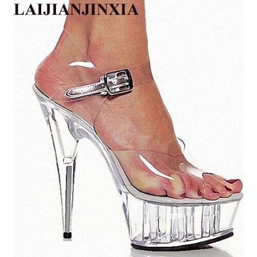 LAIJIANJINXIA Full Clear Crystal 15CM Super High Heel Sandals Platforms Pole Dance/Performance/Star/Model Shoes, Wedding Shoes