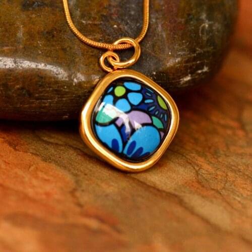 Splendid four seasons 2020 new Cloisonne jewelry enamel color curved square necklace pendant for woman fashionable woman pendant