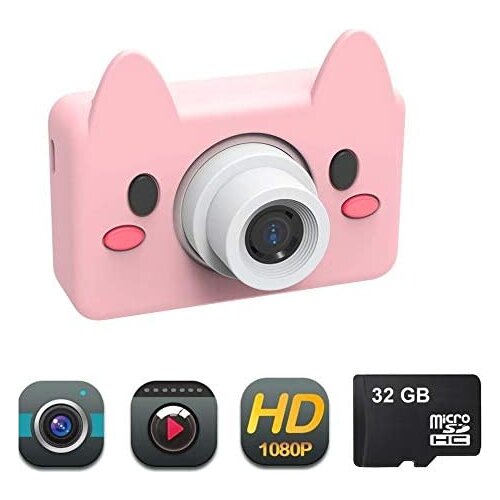 Jayzod Camera for Kids Toy Camera HD 8MP Video Digital Camera Camcorder forGirls and Boys Includes 32gb microSD Card (PigCamera)