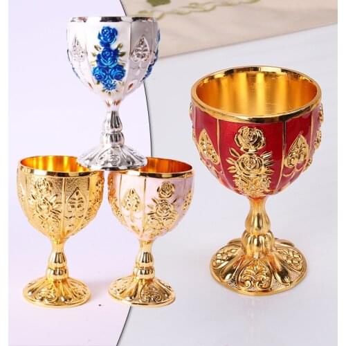 Vintage Wine Cup Tea Cups Goblet Home Metal Art Craft Decoration Ornaments Creative Gifts Antique Rose Carved Wine Goblet