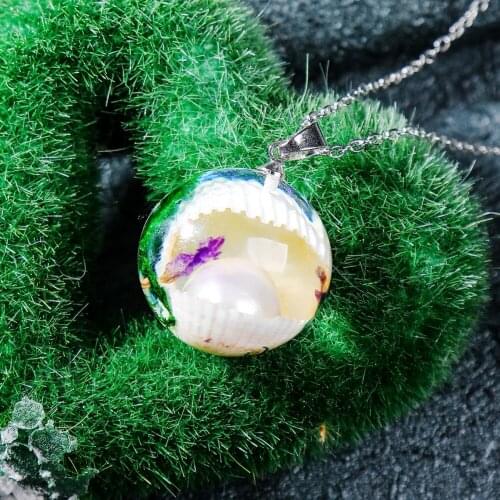 Summer Style Jewelry with Silver Color Shell Pearl Resin Pendant Choker Long Necklace for Women Party Gift