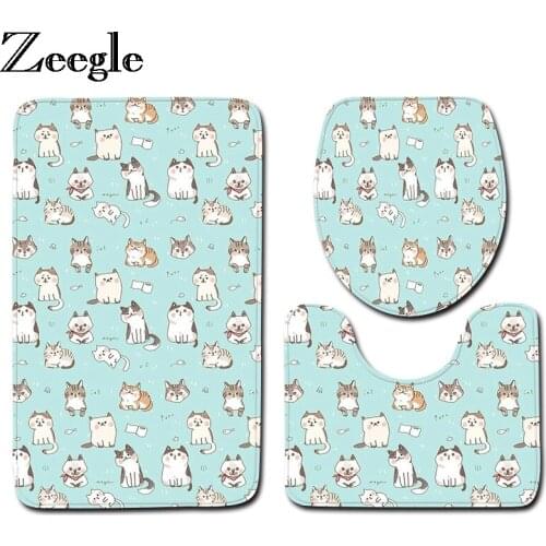 Zeegle 3Pcs/Set Bath Mats Flannel Floor Rugs Anti Slip Bathroom Mat Set Toilet Seat Cover Washable Bathroom Carpet Toilet Rugs