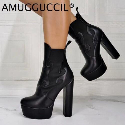 Customize 2021 Plus Big Size 36-43 Black Zip Fashion Sexy High Heel Platform Female Autumn Winter Lady Ankle Women Boot X2045