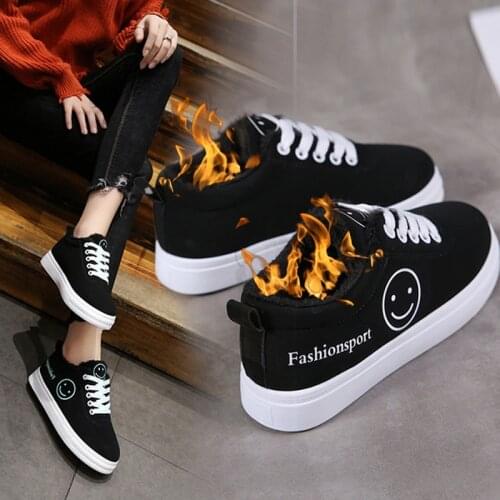 Winter New canvas Woman Shoes Warm Wool Casual Shoes Class zapatillas mujer Flat skateboard Sneaker Basket Ladys Vulcanized shoe
