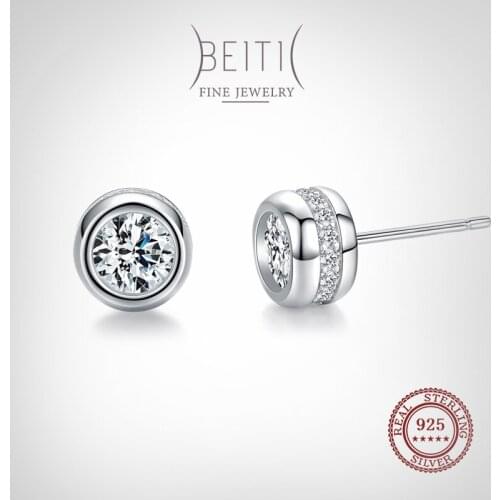Beitil 925 Sterling Silver Classic Dazzling Clear CZ Round Studs Earring For Women Wedding Engagement Jewelry Gift