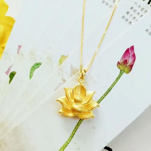 KOFSAC Fashion 925 Sterling Silver Pendant Necklaces For Women Jewelry Elegant Lotus Flower Gourd Blessing 3D Gold Necklace