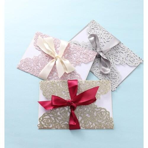 50PCS Gold, Pink, Silver Wedding Invitations, Flash Laser Cut Invitations, High-Quality Customized Invitation Cards