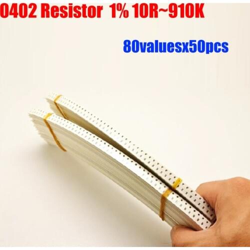 0402 80valuesX50pcs=4000pcs SMD Resistor Kit 10R~910K Resistor Pack 1% Torlerance