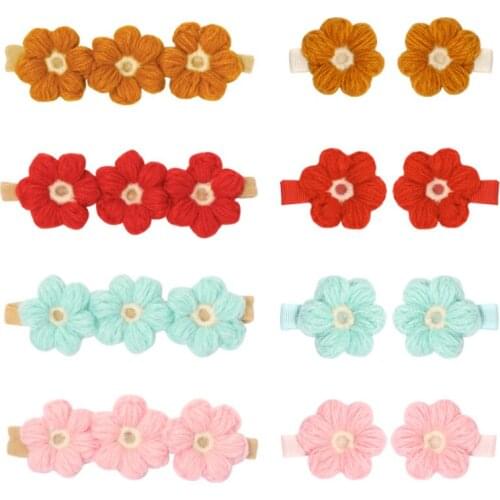 10pcs/Lot Fashion Handmade Knitting Wool Flower Infant Elastic Nylon Headband DIY Girls BB Clip Kids Hair Accessories