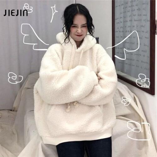 2020 Winter Hoodies Lamb Plush Warm Ladies Pullover White Plus Velvet Thickening Casual Loose Women Hoodie Oversized 4xl