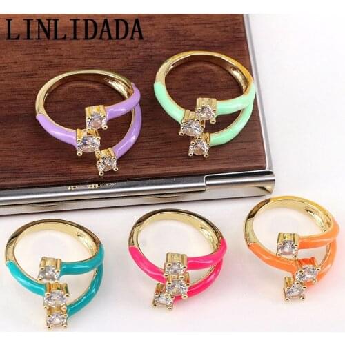 5Pcs Gold Plated Rainbow CZ Pave Crystal Ring For Women White Black Pink Yellow Green Blue Orangle Colorful Finger Band Rings