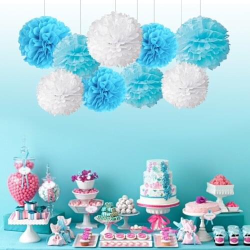 9pcs/set White Blue Party Paper Big Lantern Tissue Pompoms Flower Honeycomb Ball Baby Shower Kids Birthday Wedding Decorations